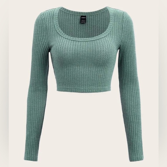 SHEIN Scoop Neck Ribbed Crop Tee - Picture 1 of 2